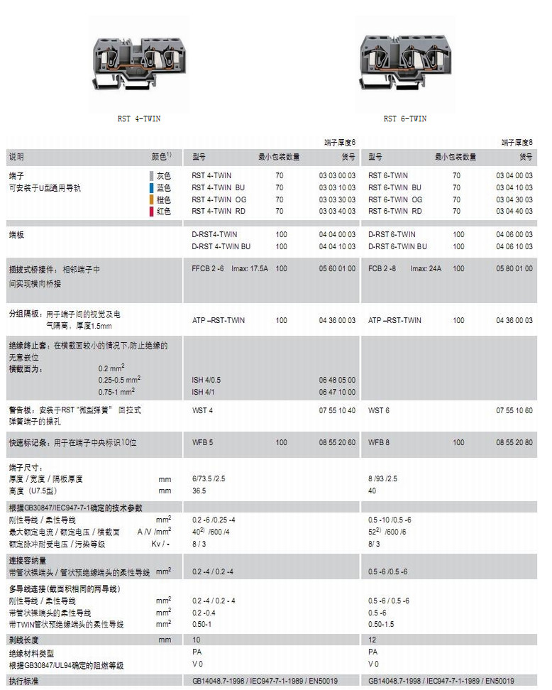 三導線(xiàn)直通彈簧端子RST4-RST6