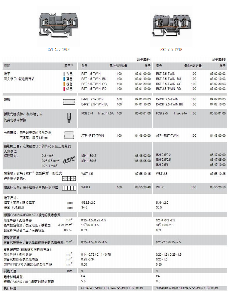   三導線(xiàn)直通彈簧端子RST1.5-RST2.5